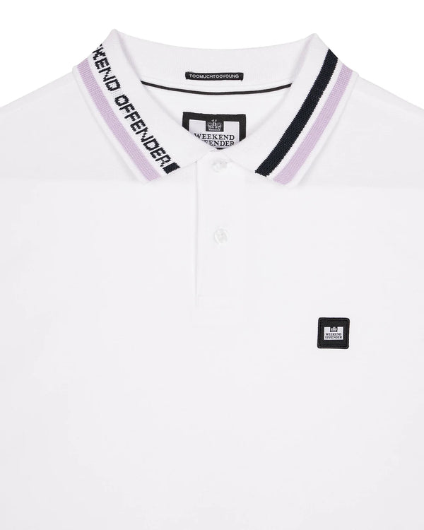 Weekend Offender Jennings collar 100% cotton pique polo Shirt WHITE