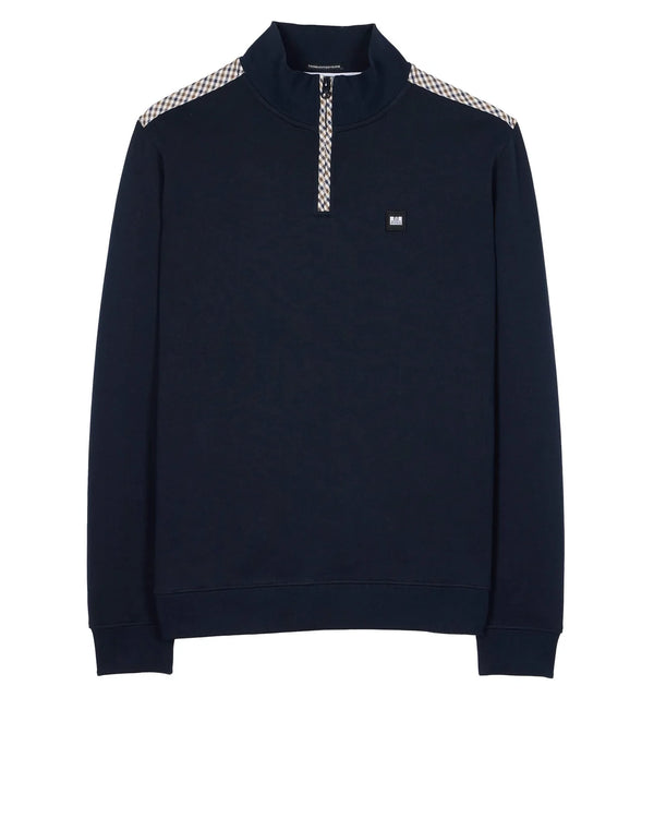 Weekend Offender Miyako 1/4 Zip Ribbed Neck Cotton Jumper NAVY