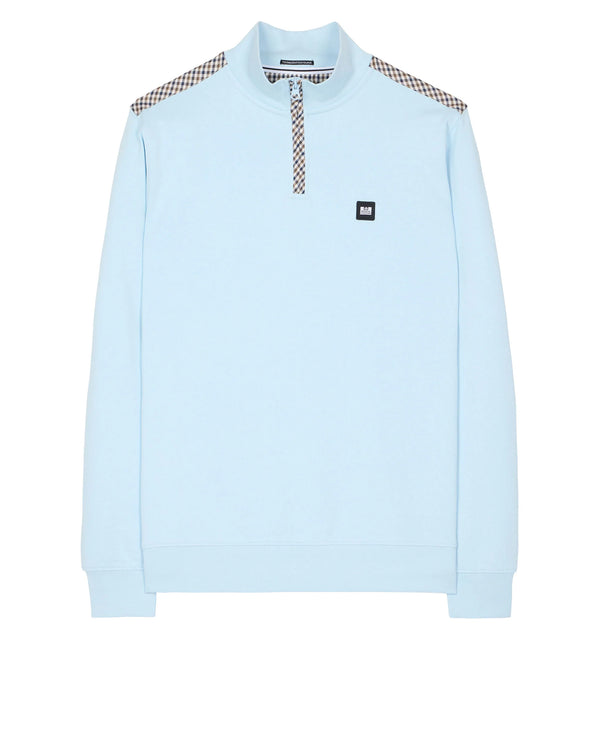 Weekend Offender Miyako 1/4 Zip Ribbed Neck Cotton Jumper MINERAL Blue