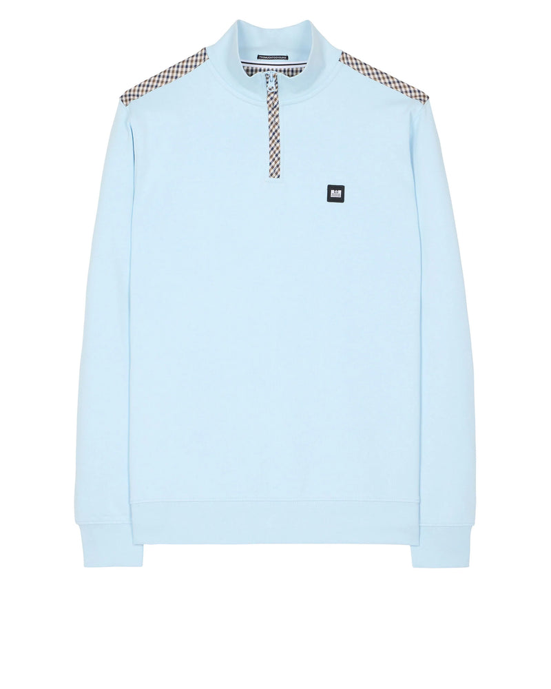 Weekend Offender Miyako 1/4 Zip Ribbed Neck Cotton Jumper MINERAL Blue