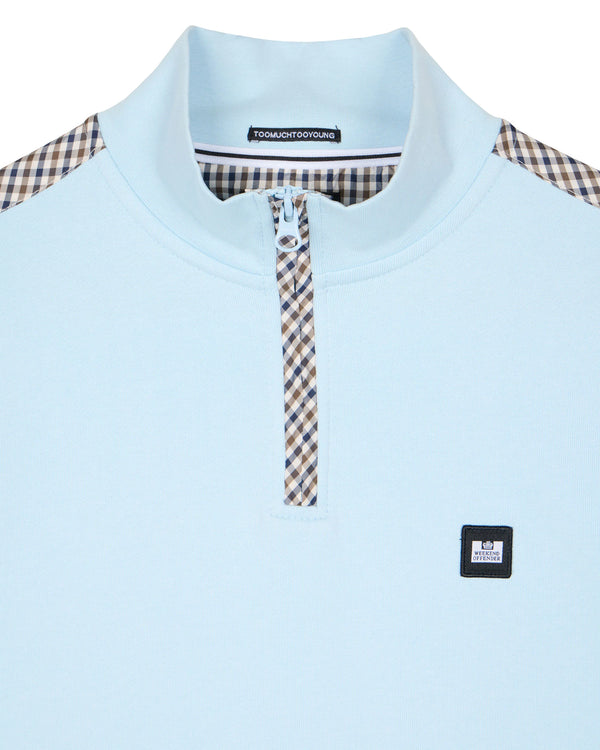 Weekend Offender Miyako 1/4 Zip Ribbed Neck Cotton Jumper MINERAL Blue