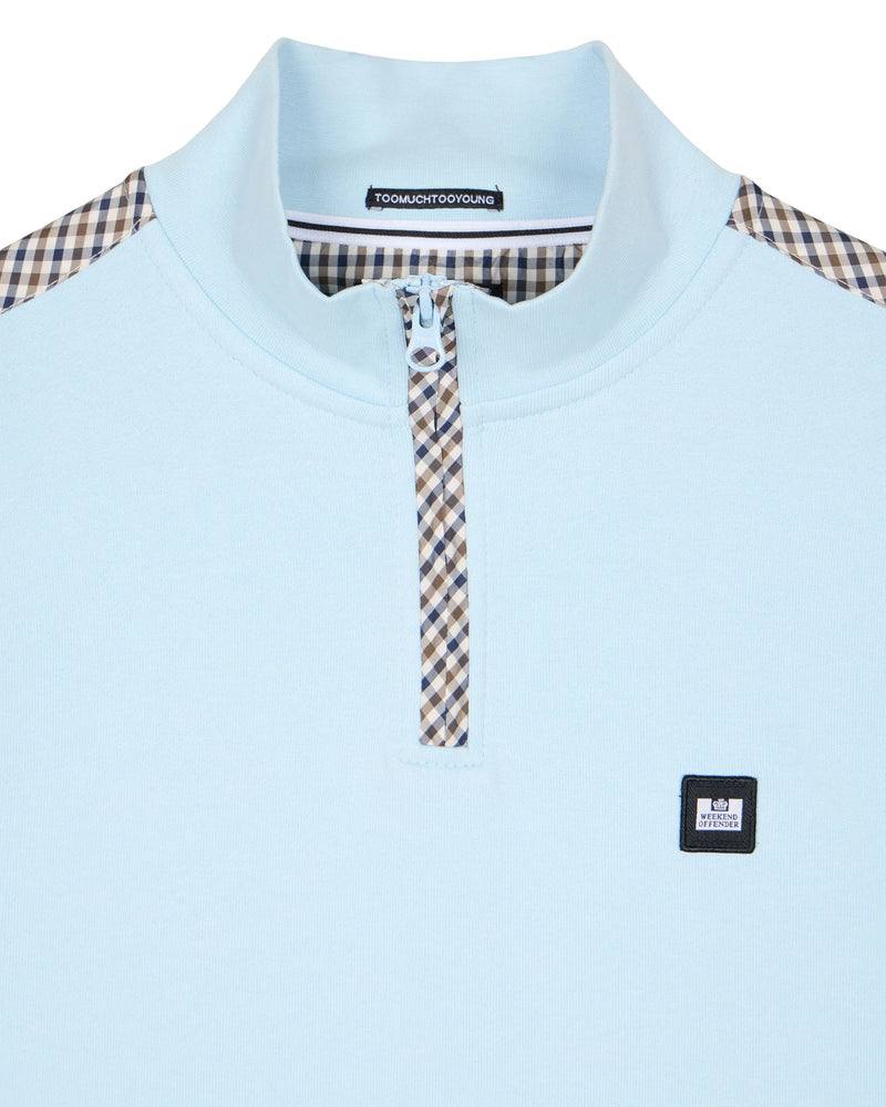 Weekend Offender Miyako 1/4 Zip Ribbed Neck Cotton Jumper MINERAL Blue