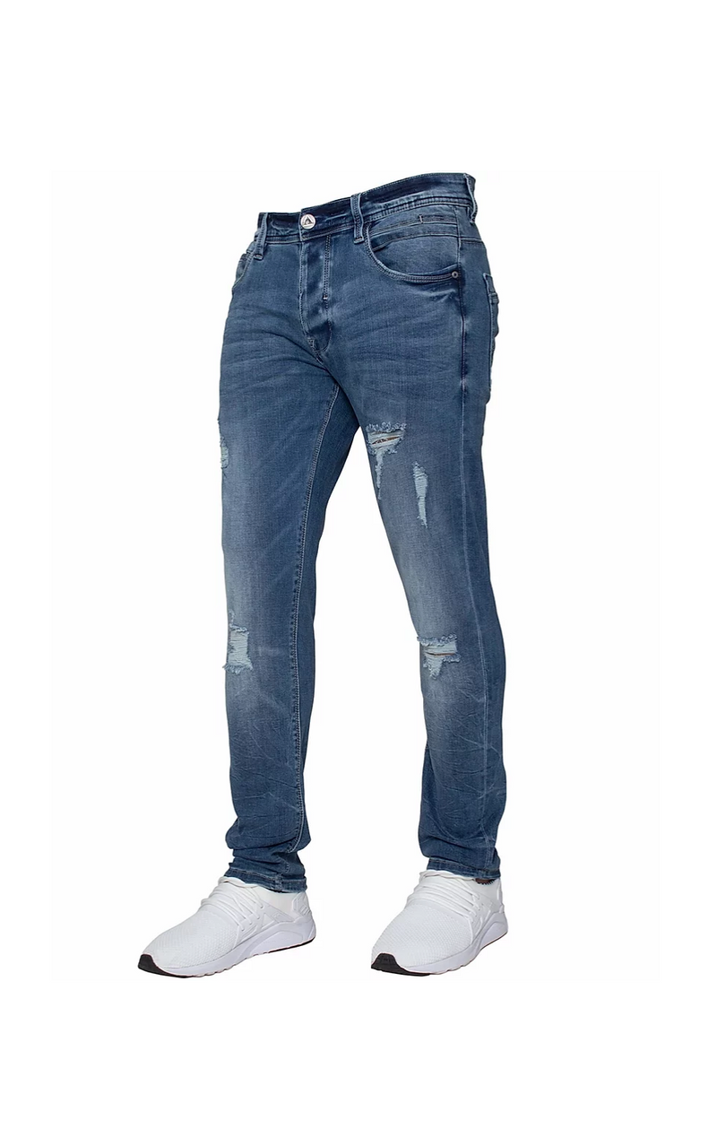 ETO Designer Mens Jeans Skinny Leg Hyper Stretch Denim Jeans Em625 Mid Stonewash
