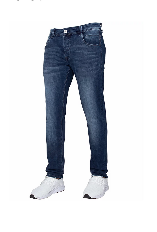 ETO Mens Designer Blue Straight Leg Tapered Denim Jeans Em624 Mid Stonewash