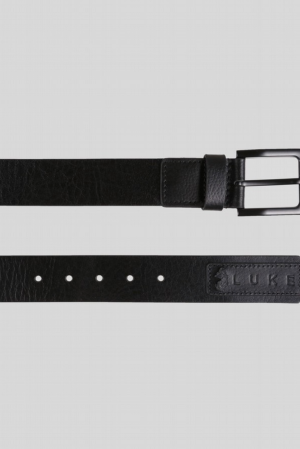 Luke 1977 Rutland leather belt Black leather Mens belt Leather tab with crest on end