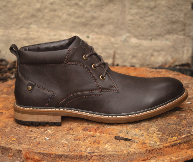Deakins leather chukka boot Soba Stitched Detail Dark BROWN