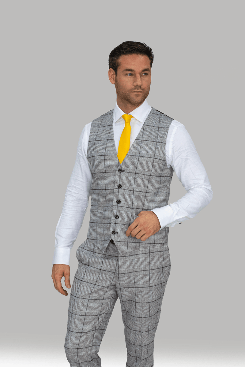 HOUSE OF CAVANI Ghost Slim Fit Tweed Check Waistcoat - Grey