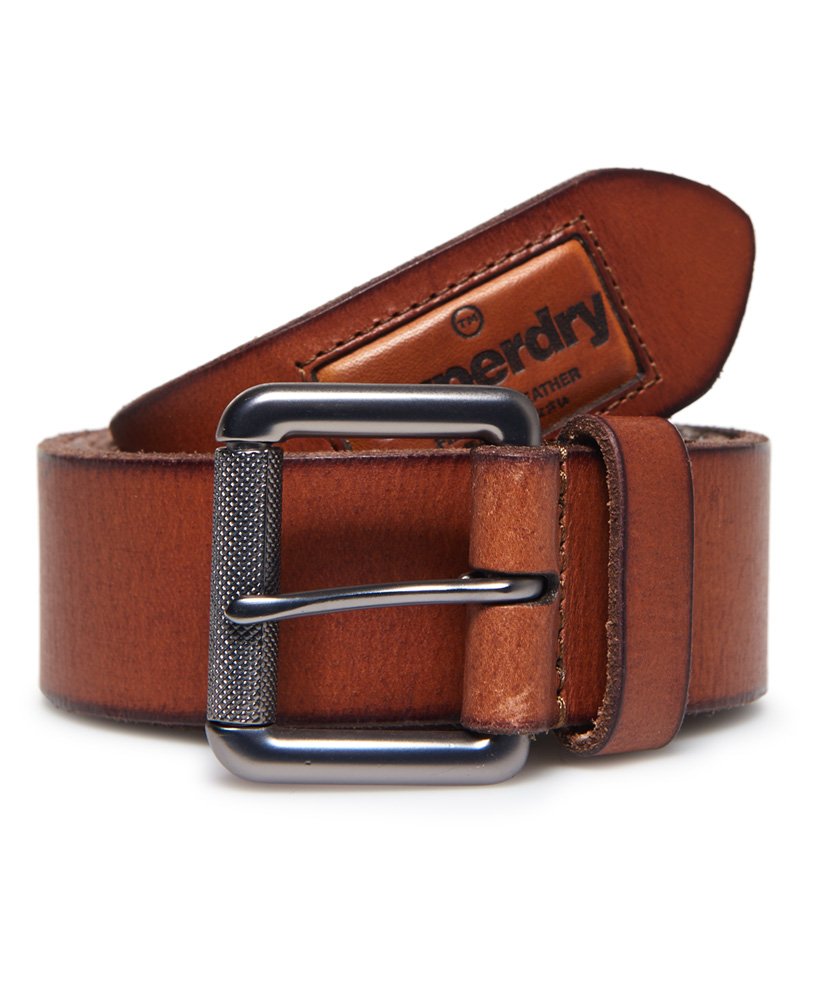 Superdry classic leather belt  roller metal buckle Badgeman Belt in Tan Brown